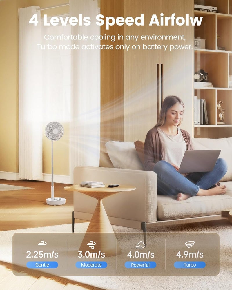 Edvision 8" Portable Oscillating Standing Fan, 8000mAh Rechargeable Pedestal Fan with Remote, Foldable Quiet Travel Fan, 8H Timer, Height Adjustable, Floor & Desk fan for Bedroom, Camping, Office - Image 2
